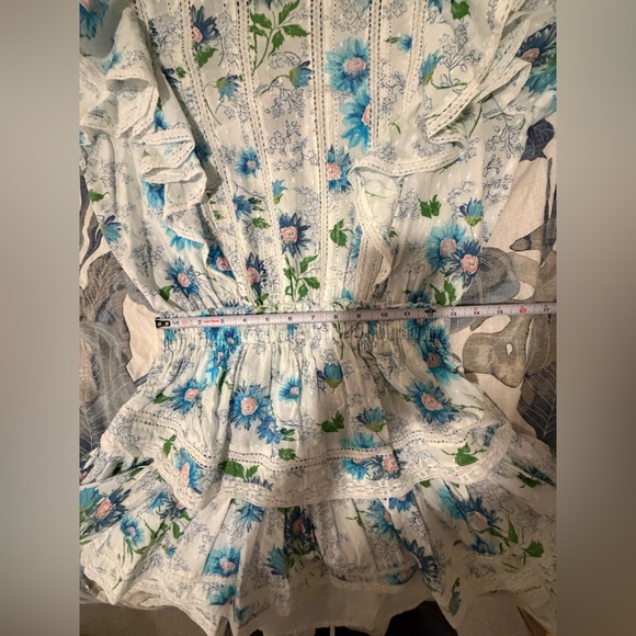 *LIKE NEW* LoveShackFancy Natasha Cotton Lace Trim Floral Ruffle Mini Dress - Picture 6 of 10